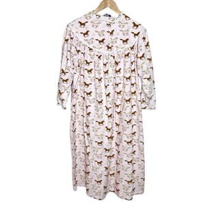 Bellepointe Horse Print Flannel Nightgown Womens Size L Pink Western Cotton